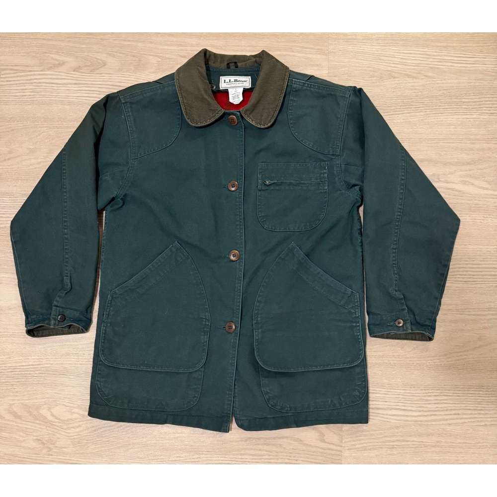 Vtg LL Bean Field Coat Womens Petite S Green Canvas Lined Barn Chore Jacket USA